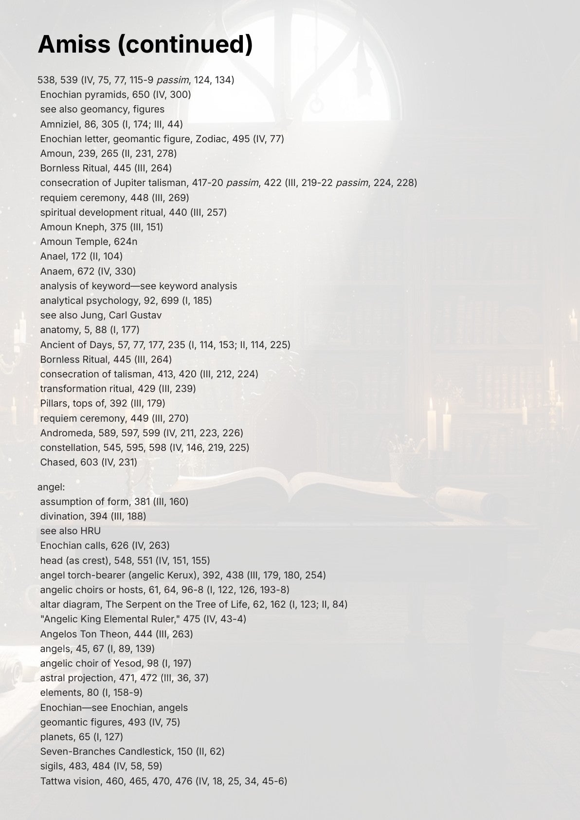 Amiss to Amniziel: Enochian and Hermetic Index References