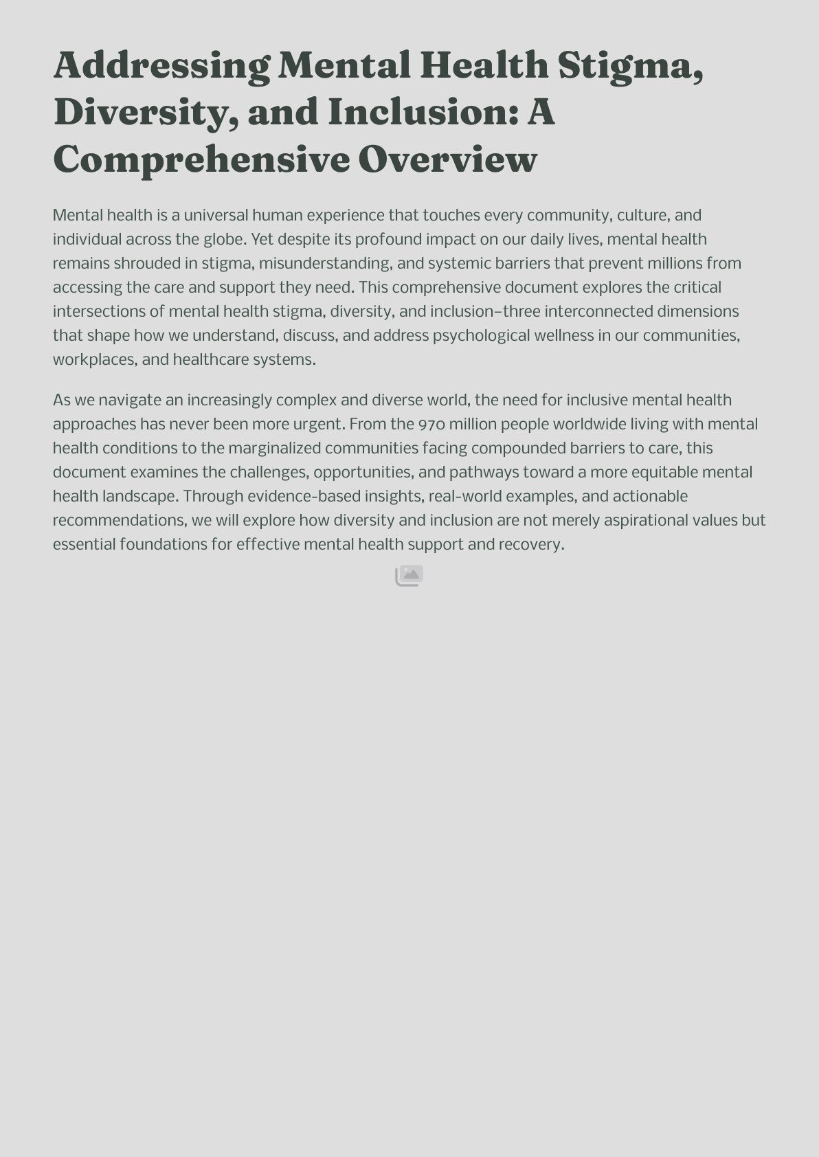 Addressing Mental Health Stigma, Diversity, and Inclusion: A Comprehensive Overview