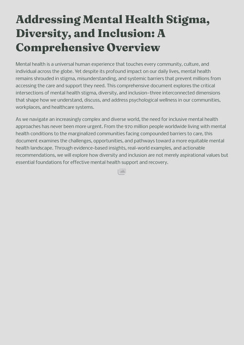Addressing Mental Health Stigma, Diversity, and Inclusion: A Comprehensive Overview