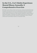 In the U.S., 1 in 5 Adults Experience Mental Illness Annually: A Comprehensive Overview
