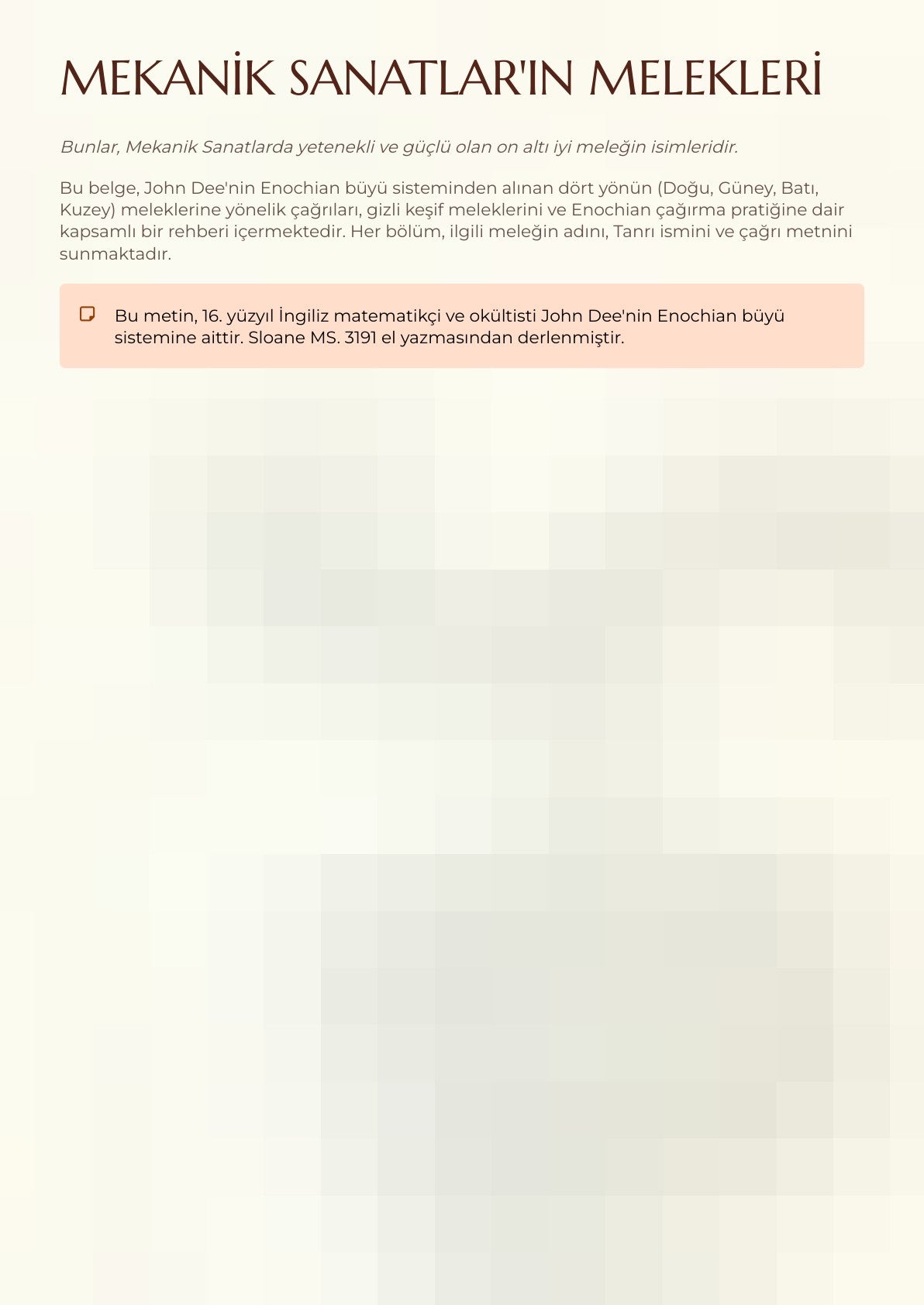 MEKANİK SANATLAR'IN MELEKLERİ