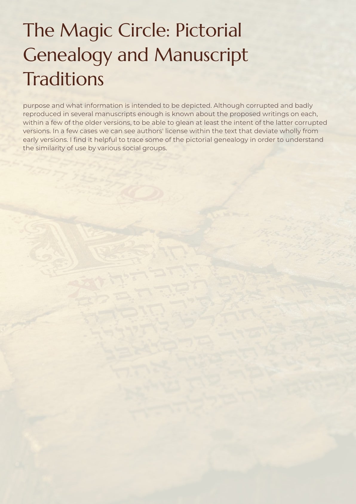 The Magic Circle: Pictorial Genealogy and Manuscript Traditions