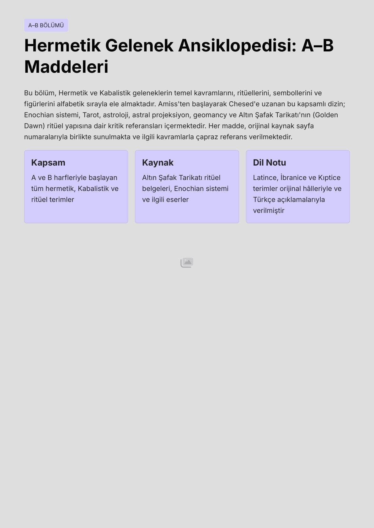 Hermetik Gelenek Ansiklopedisi: A–B Maddeleri